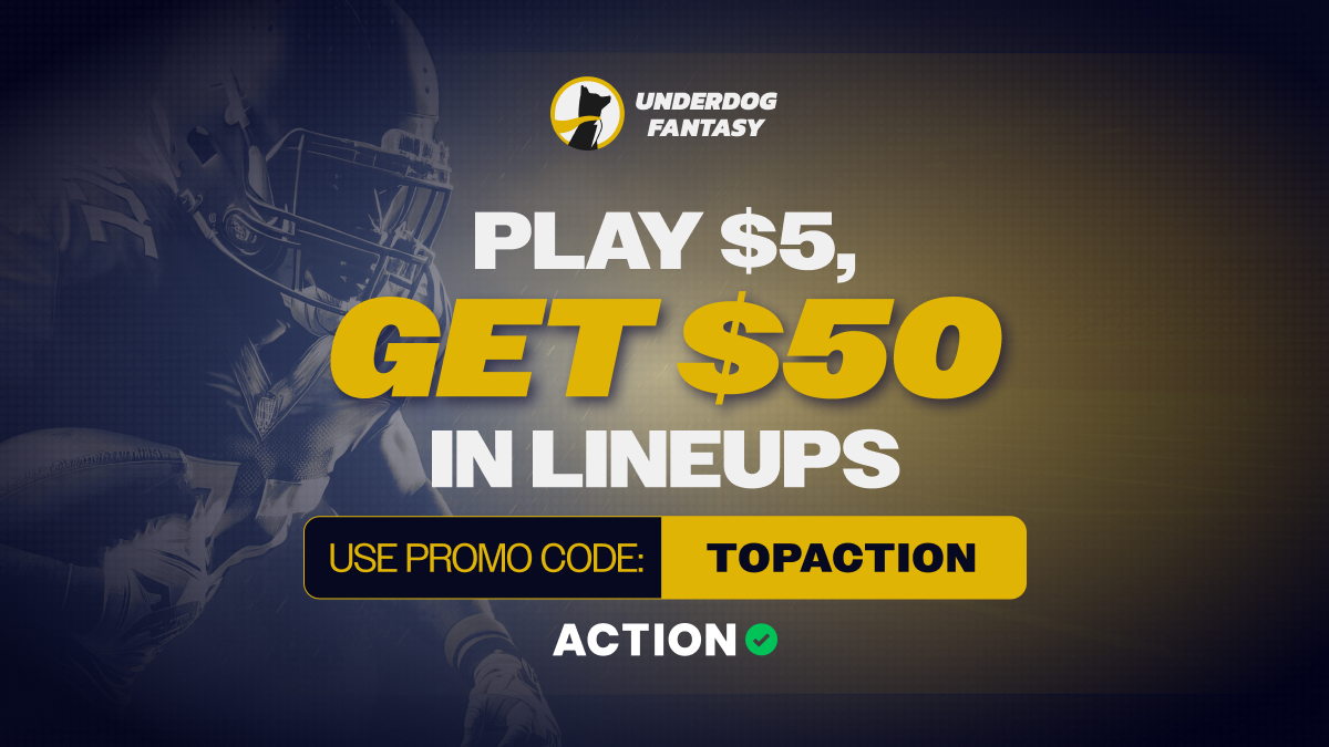 Underdog Fantasy Promo Code TOPACTION: Play $5 NFL Lineup, Get $50 in Bonus Cash Today Image