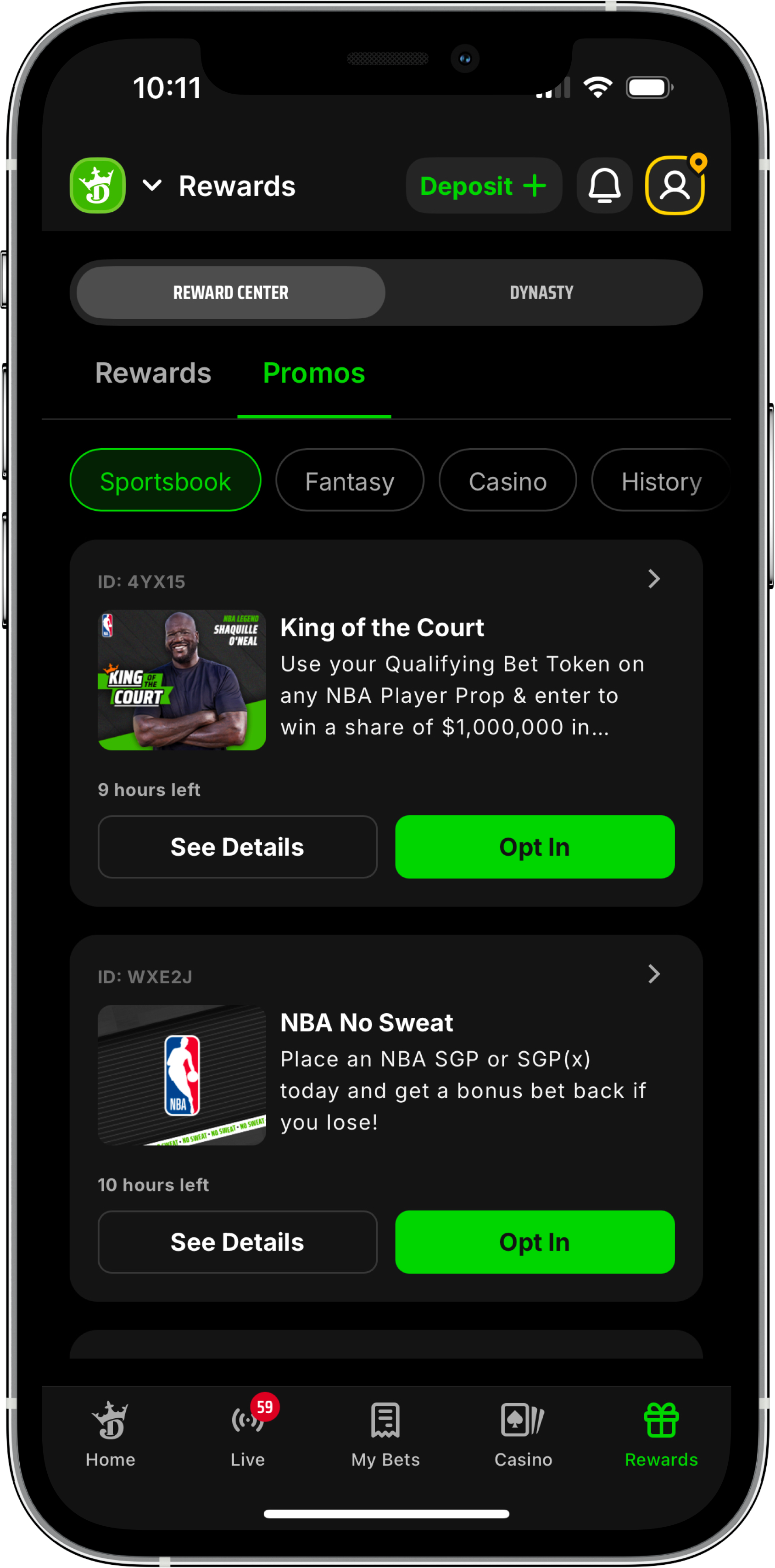 Promo Page from DraftKings mobile app: DraftKings Promo Code review
