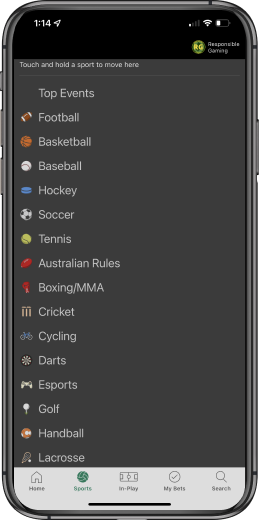 bet365 app sports navigation